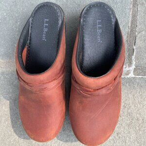 LL Bean Women's Size 38 Leather Clogs Mules Shoes Brown Open Back